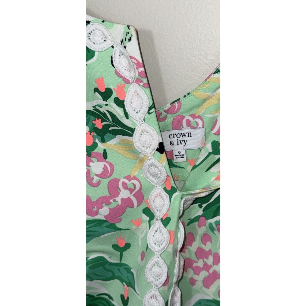 Crown & Ivy Tropical Floral Shift Dress Preppy Coastal Resort Palm Beach Sz 6 - Picture 2 of 3